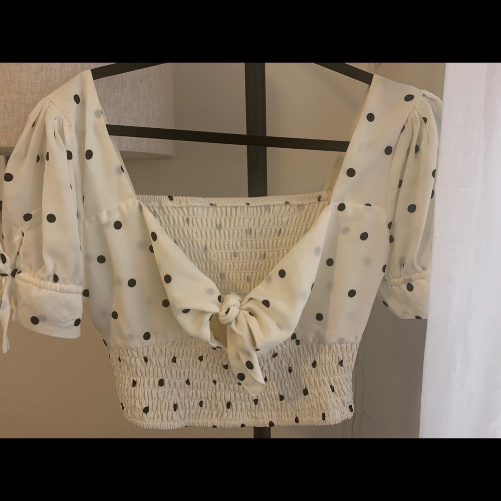 Plant Blue White&Black Polka Dot Crop Blouse